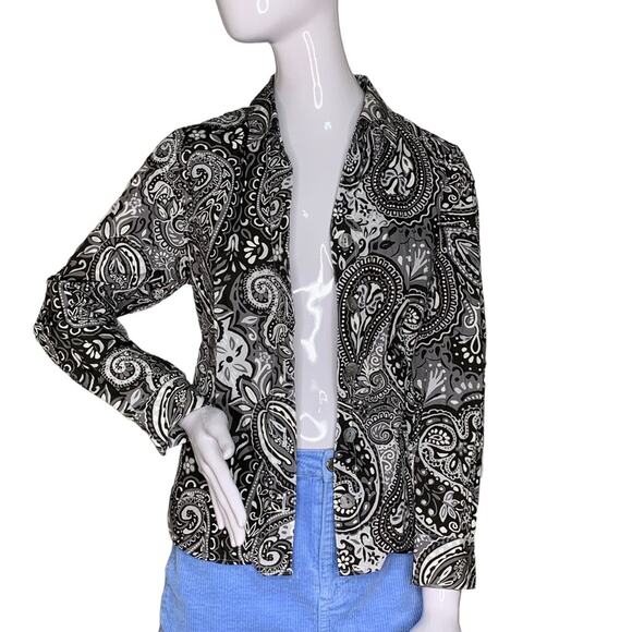Coldwater Creek Blouse Button Down Long Sleeves Black and Gray Size PM - Picture 4 of 11